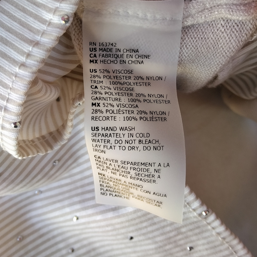 La Vila Milano Oatmeal Layered Look Rhinestone Detail Sweater Preppy Size Medium - Picture 8 of 8